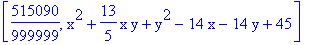 [515090/999999, x^2+13/5*x*y+y^2-14*x-14*y+45]